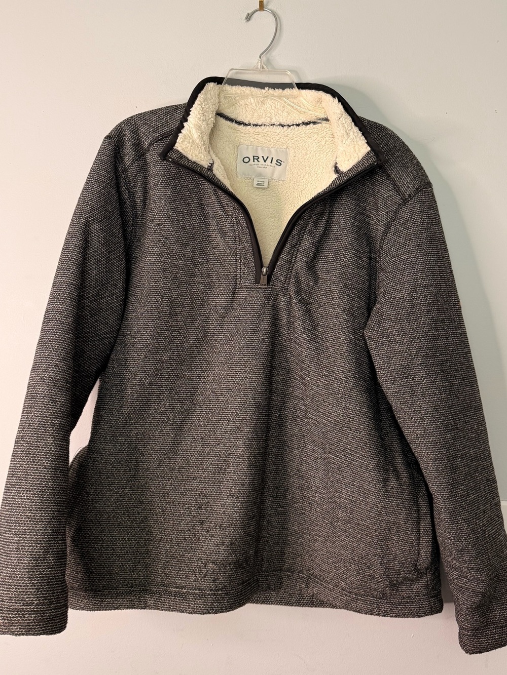 Orvis Men’s Charcoal Gray Sherpa-Lined Zip Pullover Sweater XL